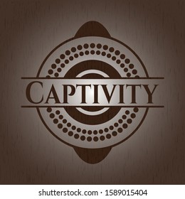 Captivity badge with wood background