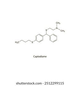 Captodiame flat skeletal molecular structure Anxiolytic drug used in Anxiety treatment. Vector illustration scientific diagram.