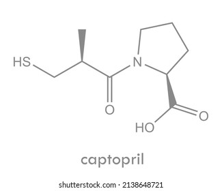 Captopril Structure. ACE Inhibitor Antihypertensive Drug Molecule. Used In Treatment Of High Blood Pressure.