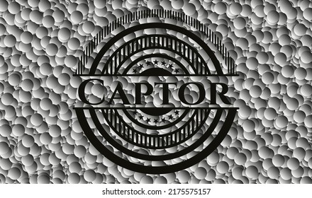 Captor retro style black emblem with grey bubbles background. Vector Illustration. Detailed. 