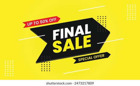 Capture attention with our striking Final Sale Banner featuring a bold yellow background contrasted with sleek black accents. Perfect for highlighting last-chance offers and end-of-season discounts,