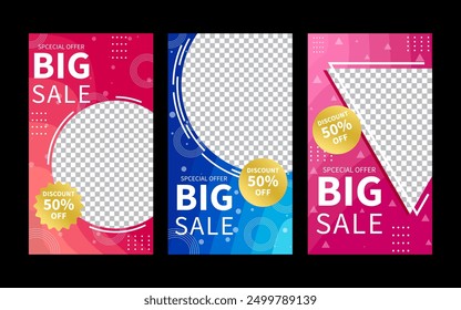 Capture attention with our vibrant collection of sales banners, a visually appealing promotional tool for promoting discounts, suitable for social media stories, online advertising and in-store.