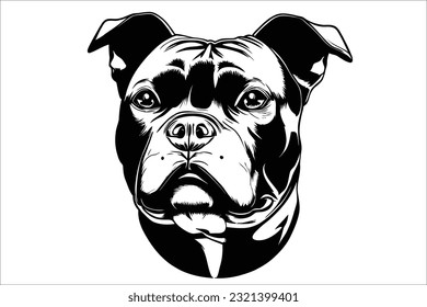 Capture the captivating essence of a Staffordshire Bull Terrier's head. This dog breed exhibits strength and loyalty through its expressive eyes and muscular features
