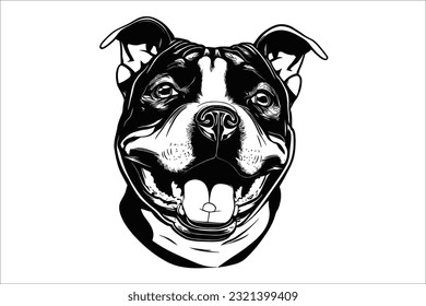 Capture the captivating essence of a Staffordshire Bull Terrier's head. This dog breed exhibits strength and loyalty through its expressive eyes and muscular features