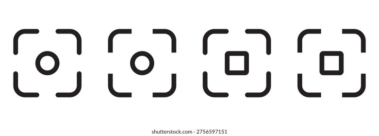 Capture and Center Focus Icon Set – Full Screen, Auto Focus, Resize, Screenshot, Screen Capture, Centered Focus, Web Vector Symbols, 
UI and Interface Design Icons Collection