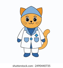 Capture the charm of Cat Day with this whimsical vector illustration featuring a cat in a doctor costume. Perfect for celebrating feline health and care