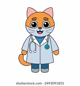 Capture the charm of Cat Day with this whimsical vector illustration featuring a cat in a doctor costume. Perfect for celebrating feline health and care