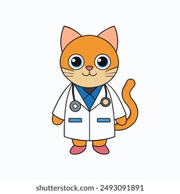 Capture the charm of Cat Day with this whimsical vector illustration featuring a cat in a doctor costume. Perfect for celebrating feline health and care