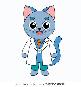 Capture the charm of Cat Day with this whimsical vector illustration featuring a cat in a doctor costume. Perfect for celebrating feline health and care