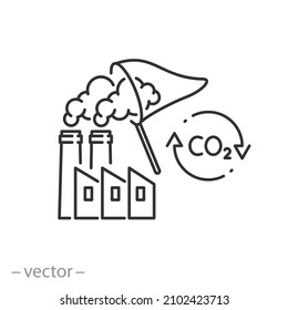 Capture Co2 Emission Icon, Concept Decarbonize, Carbon Compensate Or Convert, Reduce Air Pollution, Thin Line Symbol On White Background - Editable Stroke Vector Illustration