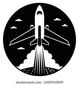 Capture la energía dinámica de la aviación con nuestro Arte vectorial de despegue de vuelo de silueta, perfecto para agregar un toque audaz y moderno a sus proyectos de diseño.