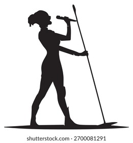 Capture the dynamic energy of a live music performance with this striking vector illustration featuring a female singer's silhouette. This powerful graphic embodies the passion of a vocalist on stage.