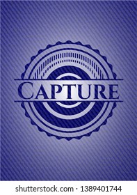 Capture emblem with jean high quality background. Vector Illustration. Detailed.