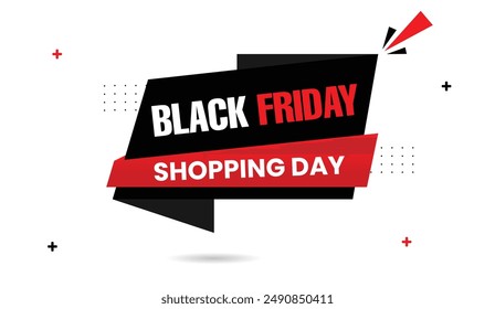 Capture the essence of Black Friday with our dynamic shopping day banner, featuring a white background and striking black and red shapes shop now for unbeatable deals store, day, black, friday