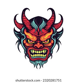 Capture the essence of evil with a devil demon head illustration, crafted in vector format for versatile use in various design projects