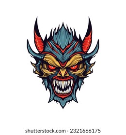 Capture the essence of evil with a devil demon head illustration, crafted in vector format for versatile use in various design projects