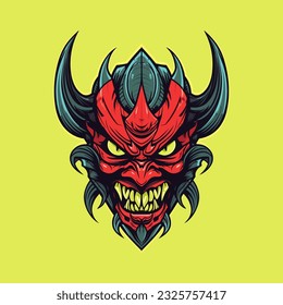 Capture the essence of evil with a devil demon head illustration, crafted in vector format for versatile use in various design projects