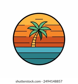Capture the essence of tropical paradise with our "Palm Tree Sunset Vector Illustration." This vibrant vector art features a picturesque sunset scene, highlighted by the elegant silhouette
