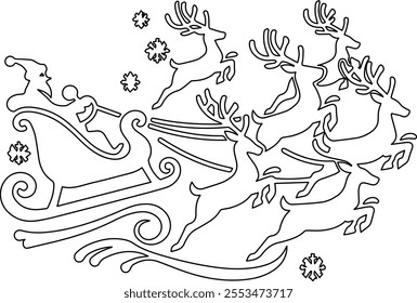 Capture the festive spirit with a stunning line art vector illustration of a sleigh with reindeer, showcasing elegant, minimalistic details perfect for holiday-themed designs and projects.