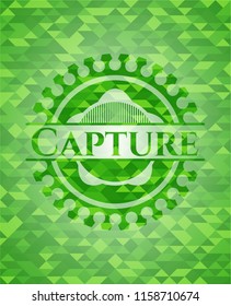 Capture green emblem with triangle mosaic background