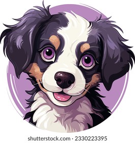 Capturar corazones con esta deliciosa representación vectorial de un cachorro morado y blanco. Este perro está lleno de alegría y de un toque de magia animada.