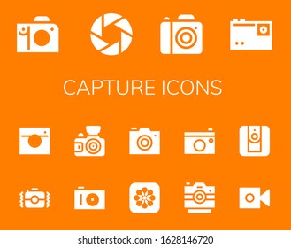 capture icon set. 14 filled capture icons. Included Camera, Photo camera, Photos icons