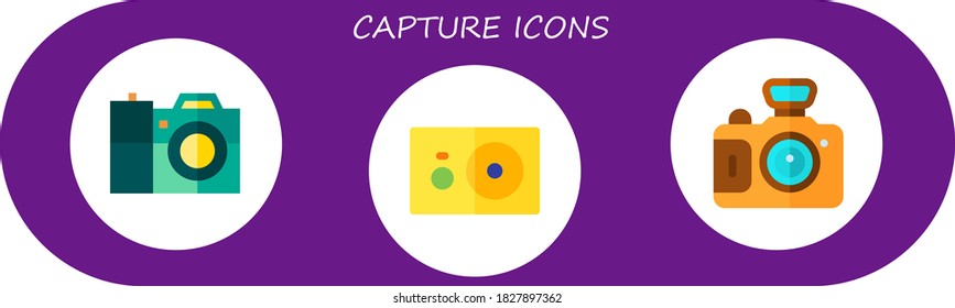 capture icon set. 3 flat capture icons.  Simple modern icons such as: camera, photo camera