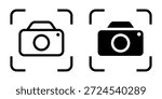 Capture icon set. Simple outline icon of a camera inside focus frame. Suitable for icon, symbol, sign, illustration, element, artwork and graphic design assets.