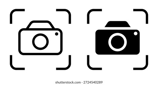 Capture icon set. Simple outline icon of a camera inside focus frame. Suitable for icon, symbol, sign, illustration, element, artwork and graphic design assets.