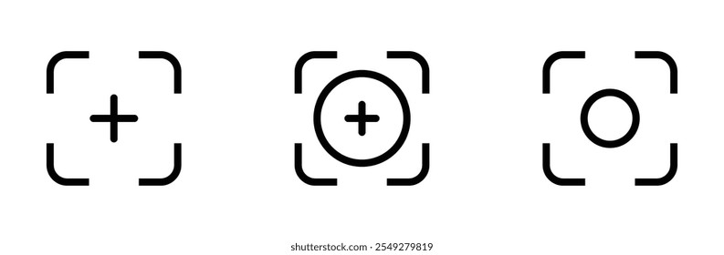 Capturar iconos. Símbolos de enfoque central. Iconos de enfoque automático. Captura de pantalla. Cambiar el tamaño o conjunto de signos de Vector de pantalla completa