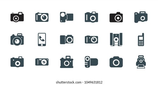 Capture icons. set of 18 editable filled capture icons: camera, phone