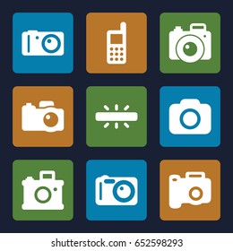 Capture icons set. set of 9 capture filled icons such as phone