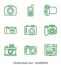 Capture icons set. set of 9 capture outline icons such as camera