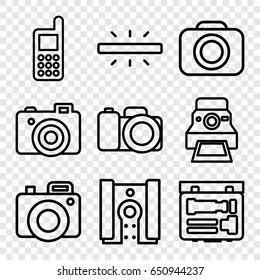 Capture icons set. set of 9 capture outline icons such as phone, camera