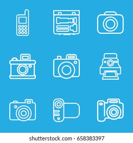 Capture icons set. set of 9 capture outline icons such as phone, camera
