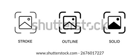 Capture image icon for take an image, screenshot, photo, ui design. Stroke, outline and solid vector icon. Eps10.