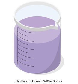 Capture the intrigue of scientific exploration with this isometric beaker, its vibrant purple liquid gleaming against a clean white background.