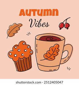Capture the inviting warmth of autumns charm with a delicious muffin paired with a steaming cup of coffee