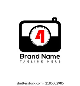 Capture Logo On Letter 4 Template. Camera Icon On 4 Letter, Initial Capture, Photography, Camera Sign Concept