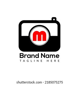 Capture Logo On Letter M Template. Camera Icon On M Letter, Initial Capture, Photography, Camera Sign Concept