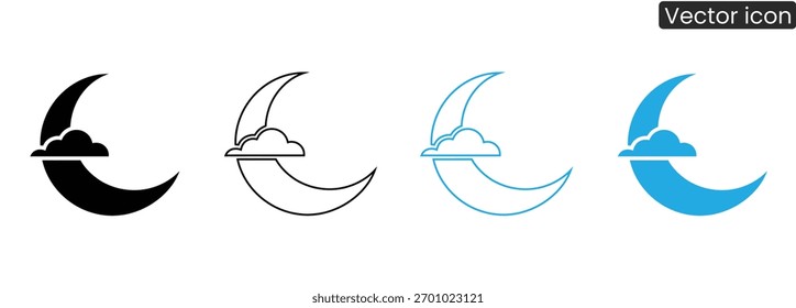 Capture the magic of nighttime with these versatile crescent moon icons, featuring charming clouds for weather or fantasy themes. Ideal for apps and designs.