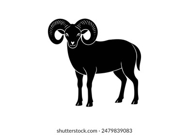 Capture the majestic silhouette of a Bighorn sheep in this striking black vector art illustration. 