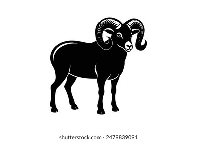 Capture the majestic silhouette of a Bighorn sheep in this striking black vector art illustration. 
