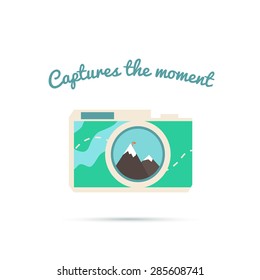 Capture the moment! Illustration of the camera is around the corner. Travel Map. Vector camera  photo