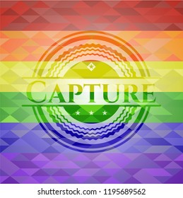 Capture on mosaic background with the colors of the LGBT flag