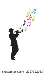 Capture o ritmo e a alma do palco com este músico de jazz de alta qualidade tocando trompete vetorial. Apresentando uma silhueta afiada e expressiva de um trompetista no meio de uma performance, este gráfico incorpora perfeitamente a energia do jazz e do blues ao vivo. É um ativo essencial para cartazes de festivais de jazz, marcas de clubes de música, programas de concertos e roupas criativas.