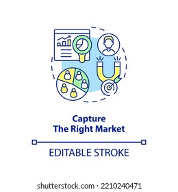 Capture Right Market Concept Icon. Study Audience. Practice Of Lead Conversion Abstract Idea Thin Line Illustration. Isolated Outline Drawing. Editable Stroke. Arial, Myriad Pro-Bold Fonts Used