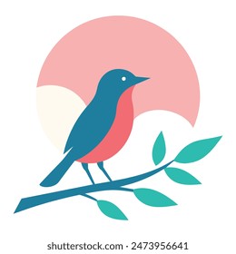 Capture the serene beauty of nature with our "Sunset Serenade" vector illustration. This enchanting artwork features an adorable bird perched gracefully on a branch against a mesmerizing sunset.