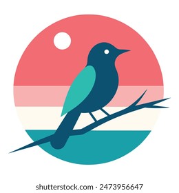 Capture the serene beauty of nature with our "Sunset Serenade" vector illustration. This enchanting artwork features an adorable bird perched gracefully on a branch against a mesmerizing sunset.