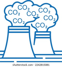 Icono de captura y almacenamiento de CO2, icono de línea de almacenamiento de CO2 vector azul